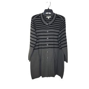 Liz Claiborne Gray and Black Striped Button-Front Long Cardigan Sweater Size XL